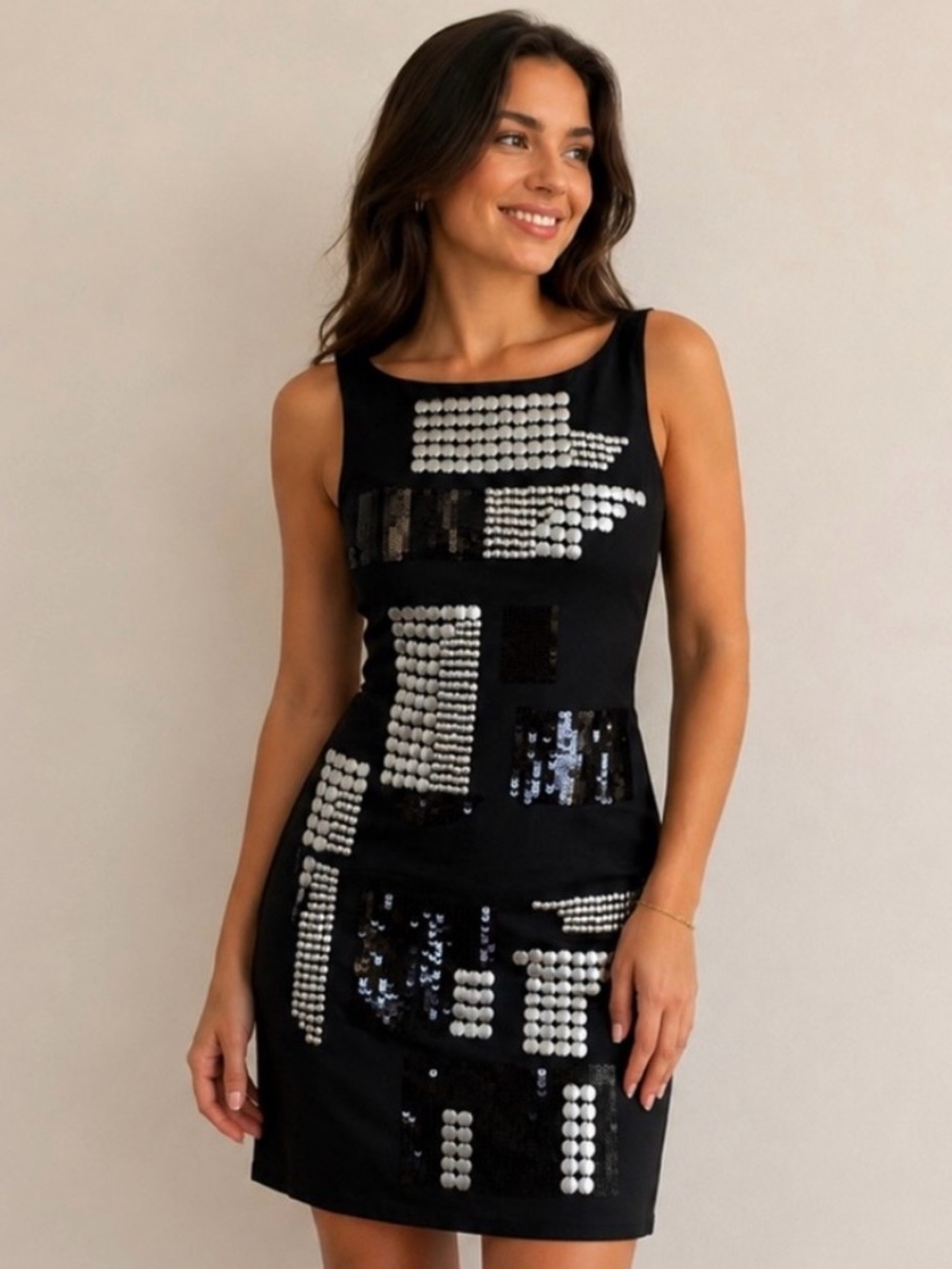 Never Worn bebe Black Dress with Silver and Sequin Panels - Cocktail/Party